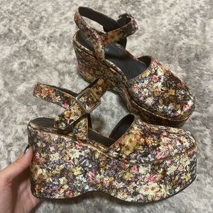 Jeffrey Campbell platform flower print velvet shoes